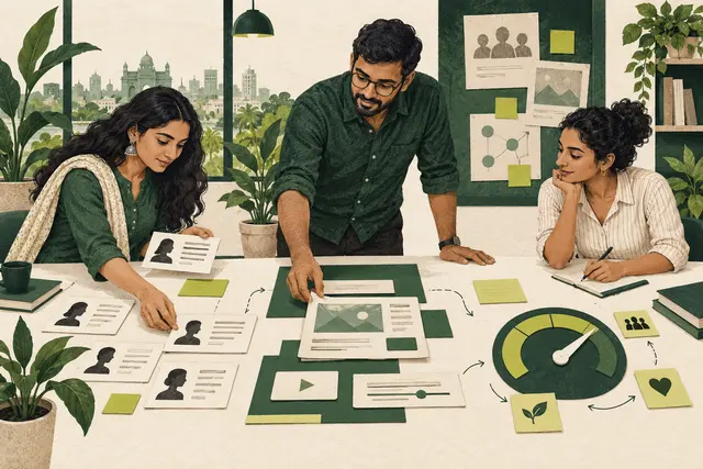 A product manager and colleagues aligning user research, prototype components and quality measures.