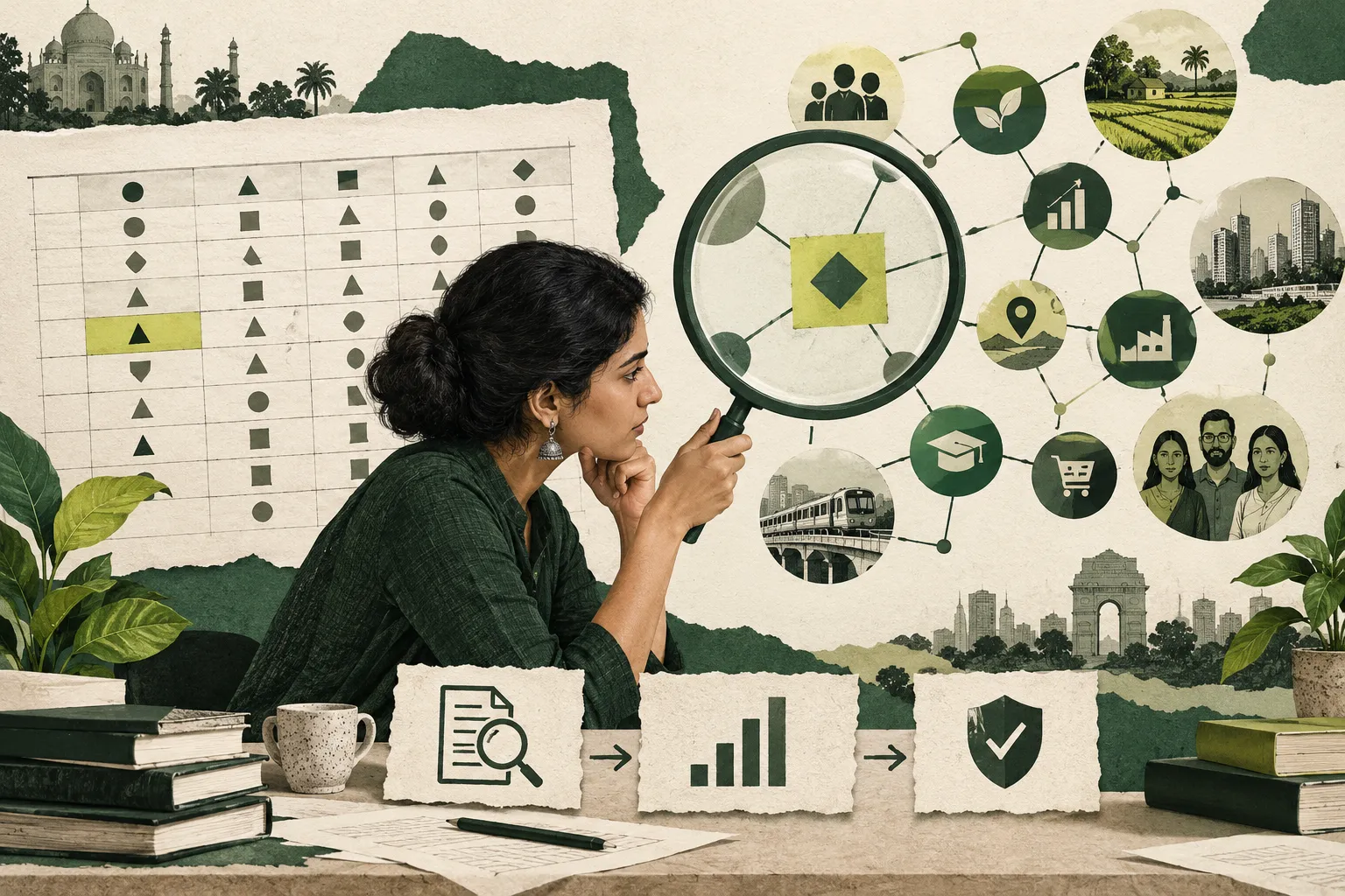 An analyst comparing a data table with a knowledge map and examining an inconsistent entry.